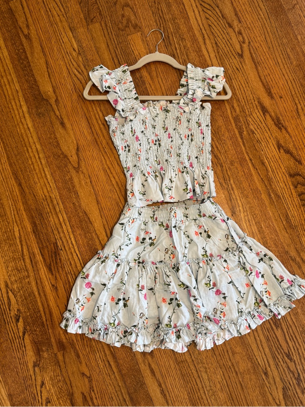 Hill House Smocked Floral Ruffle Top (Small) & Skirt (Medium) Set